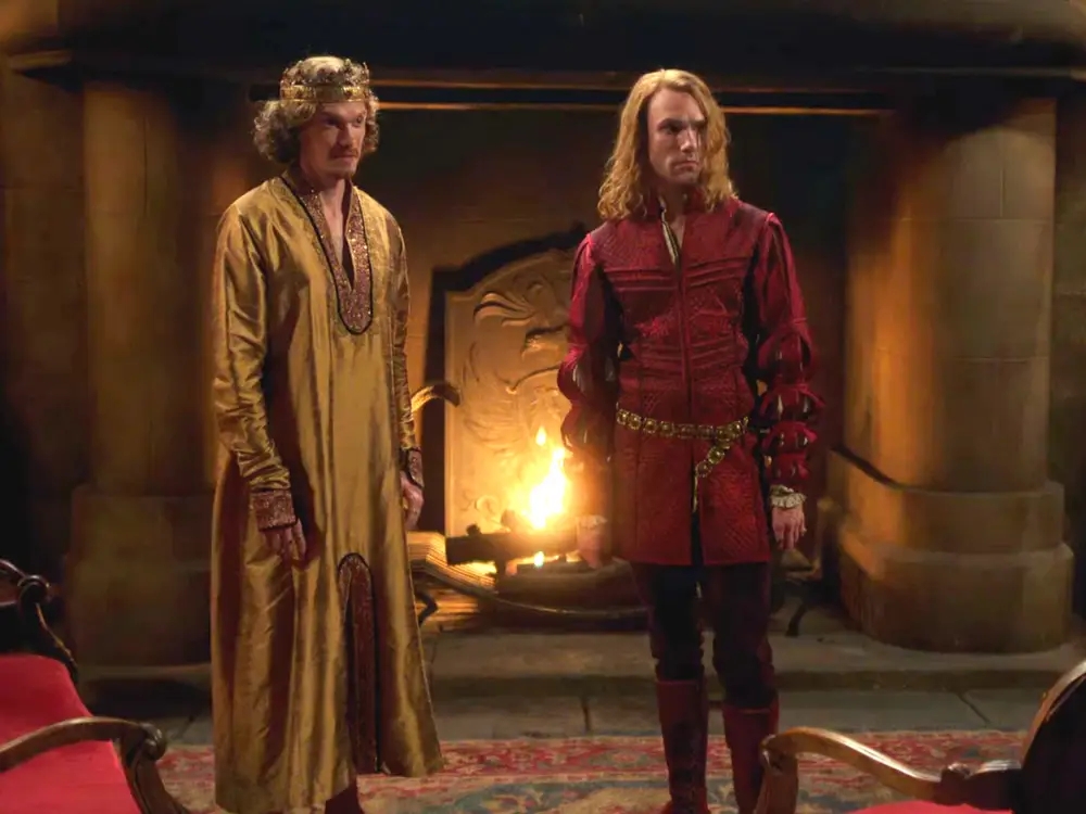 Ed Birch and Hugh Skinner as King Vizimir and Prince Radovid.