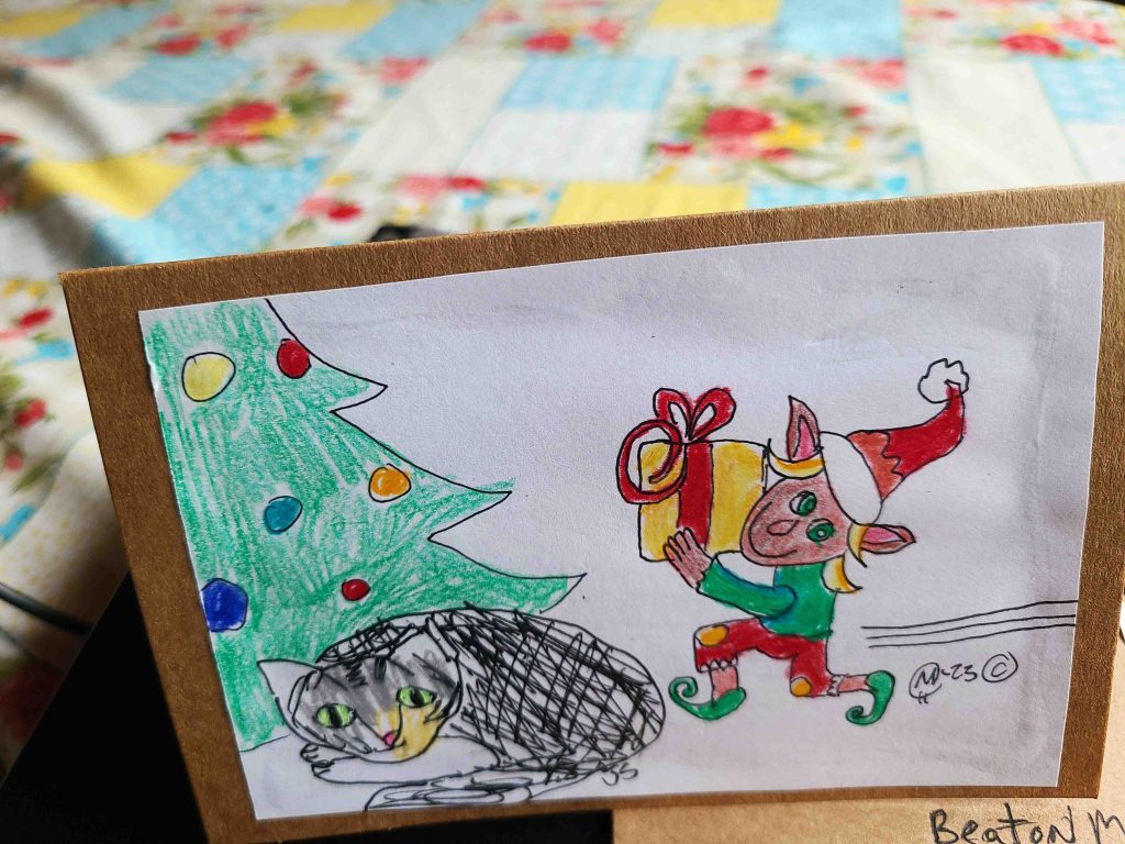 Handmade Christmas Postcard - An artist named M
