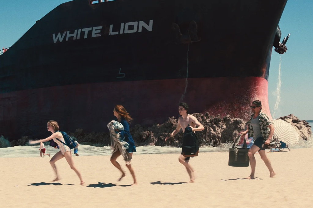 white lion tanker crushing on the beach in Leave the world behind