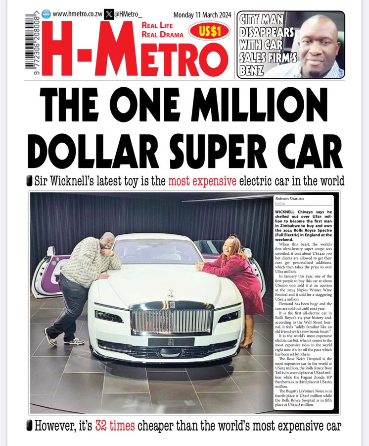 One million dollar Super Car for Sir Wicknell Chivhayo
